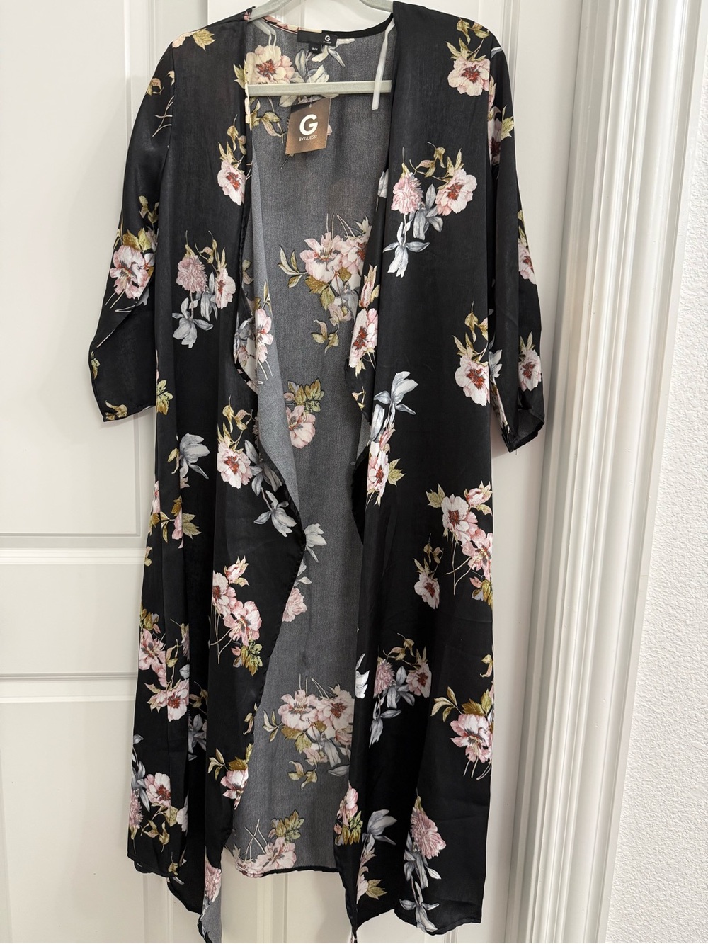 G By Guess Jacie Floral Duster Coatigan Kimono Casusl Flowy Whimsy Goth Medium - Picture 2 of 13